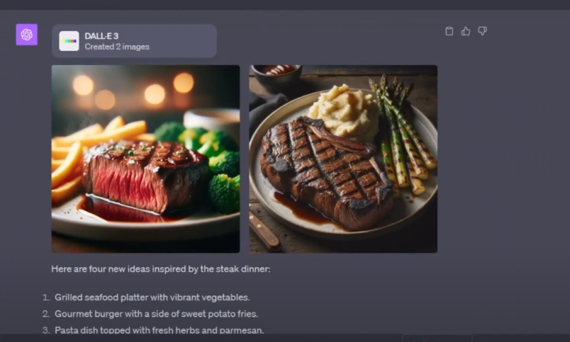 chagpt image with a steak dinner showing fries